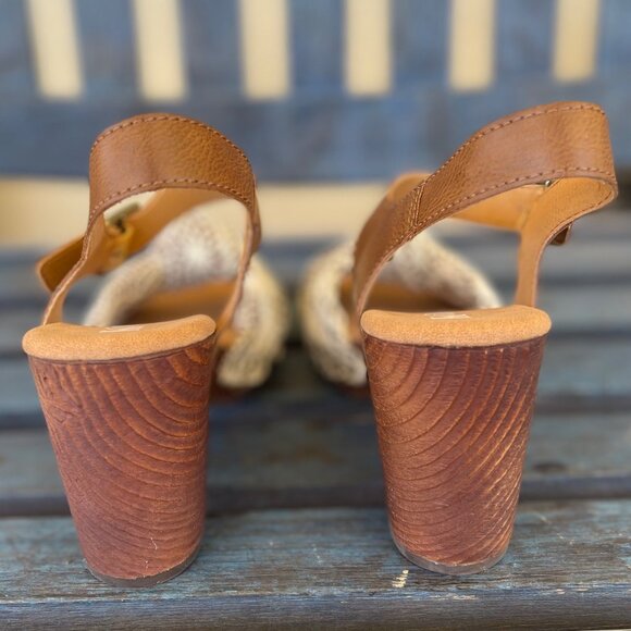 Korks-Ease Natalia Women’s Sandals 10 Brown Leather White Crochet Wooden Block H - Picture 11 of 13